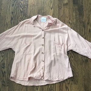 The lullaby club blush rose oversized linen button down top